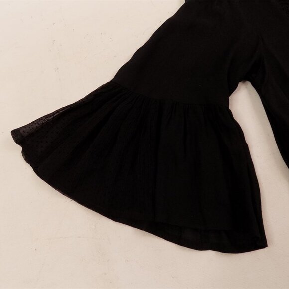 Ella Moss NWT Women's Stunning Black Pleated Lace Bib Peasant Blouse, Medium - Picture 4 of 8